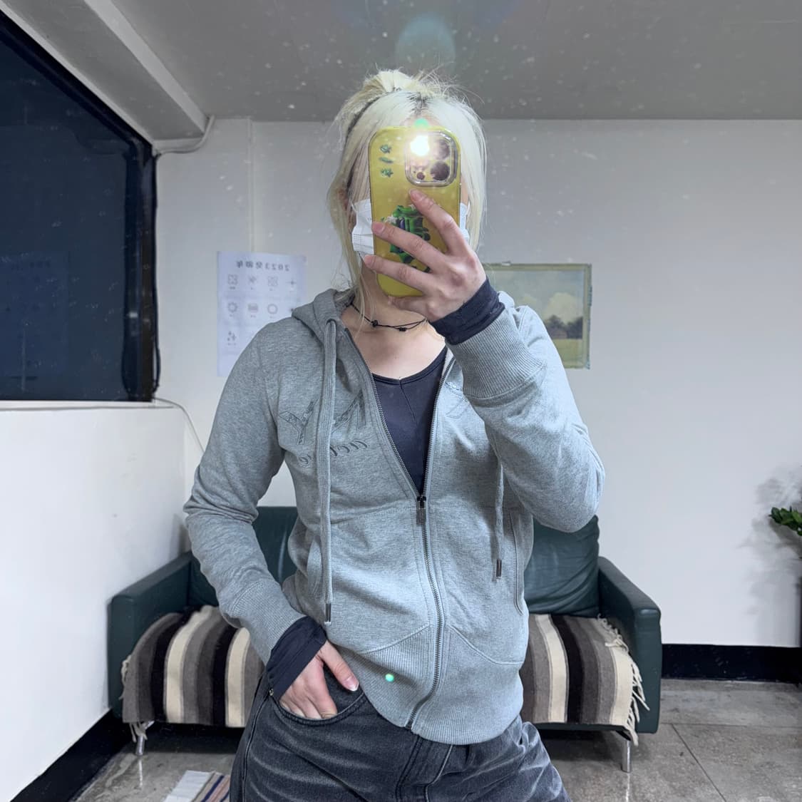 투티/0113 DKNY 액티브 y2k 기모 그레이 후드 집업 스포티  상품이미지2