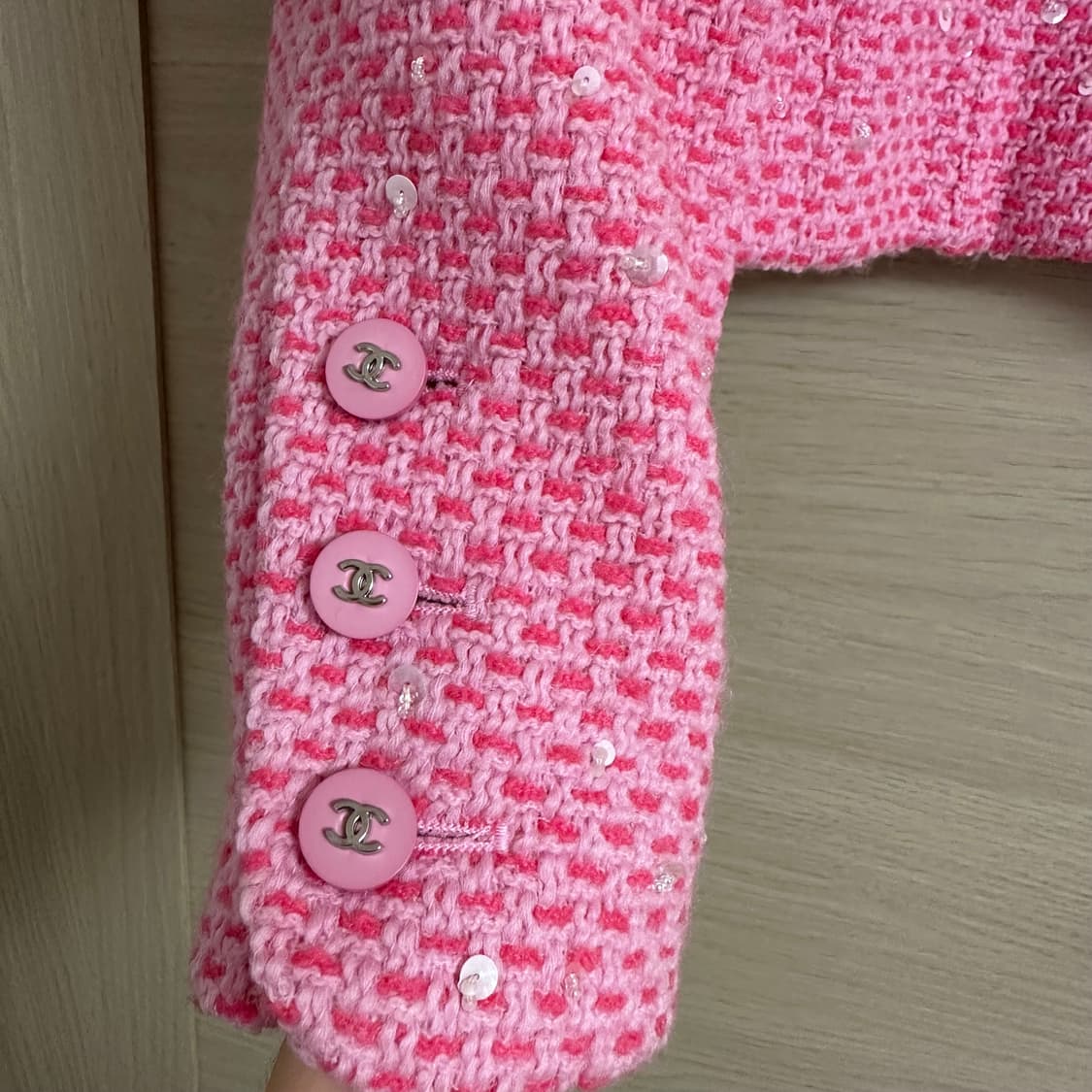 샤넬 핑크 시퀸 트위드 자켓 (55-66사이즈) / 빈티지  상품이미지3