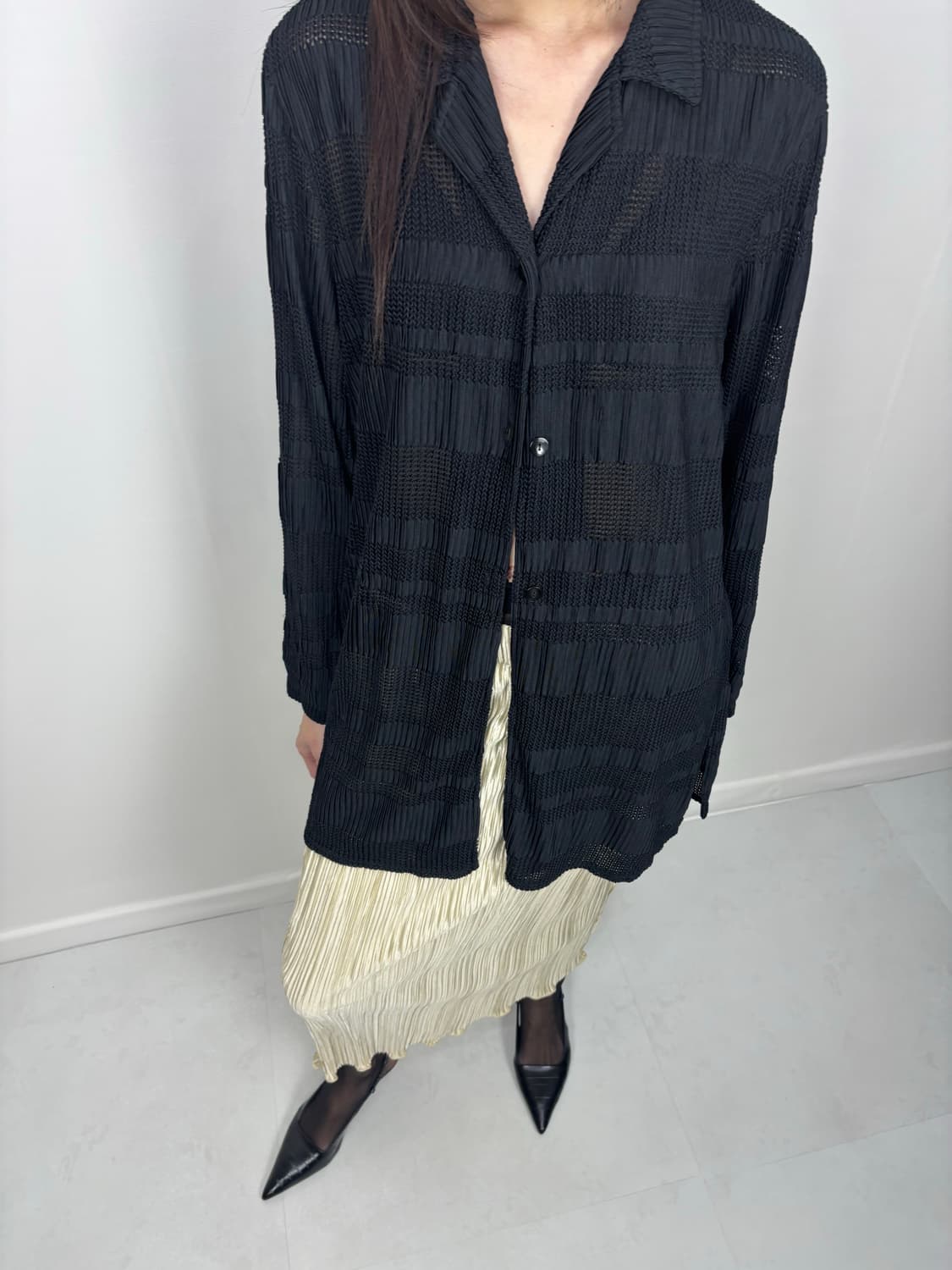 MIXED PATTERN PLEATED SHIRT  상품이미지1