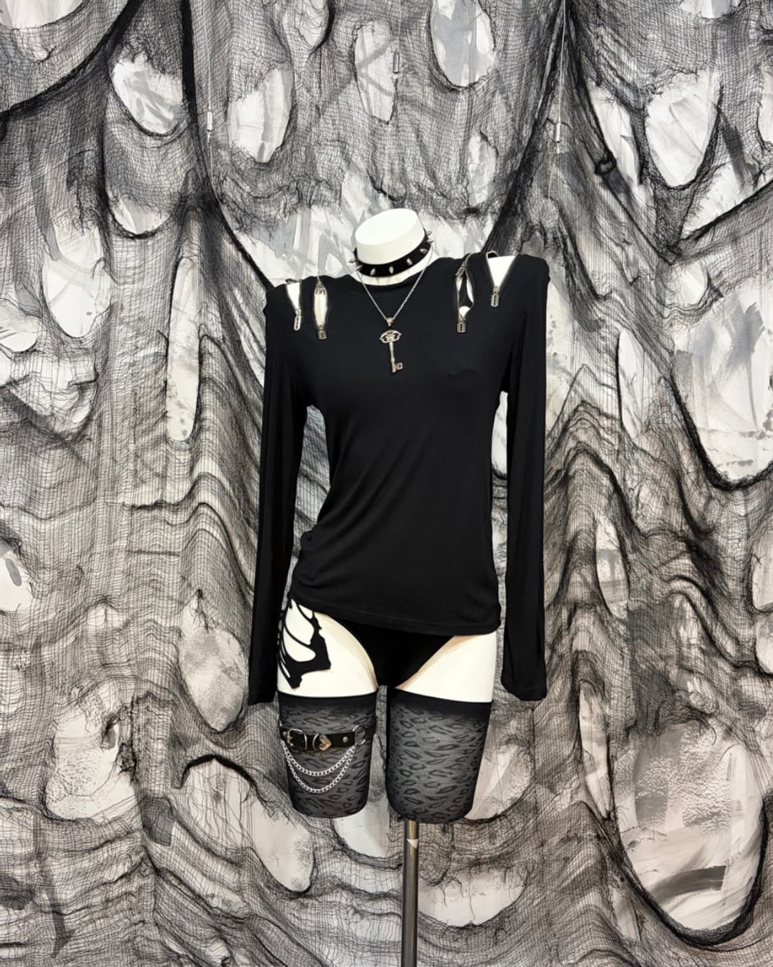 Y2K Gothic razor zipper detail sleeve 상품이미지2