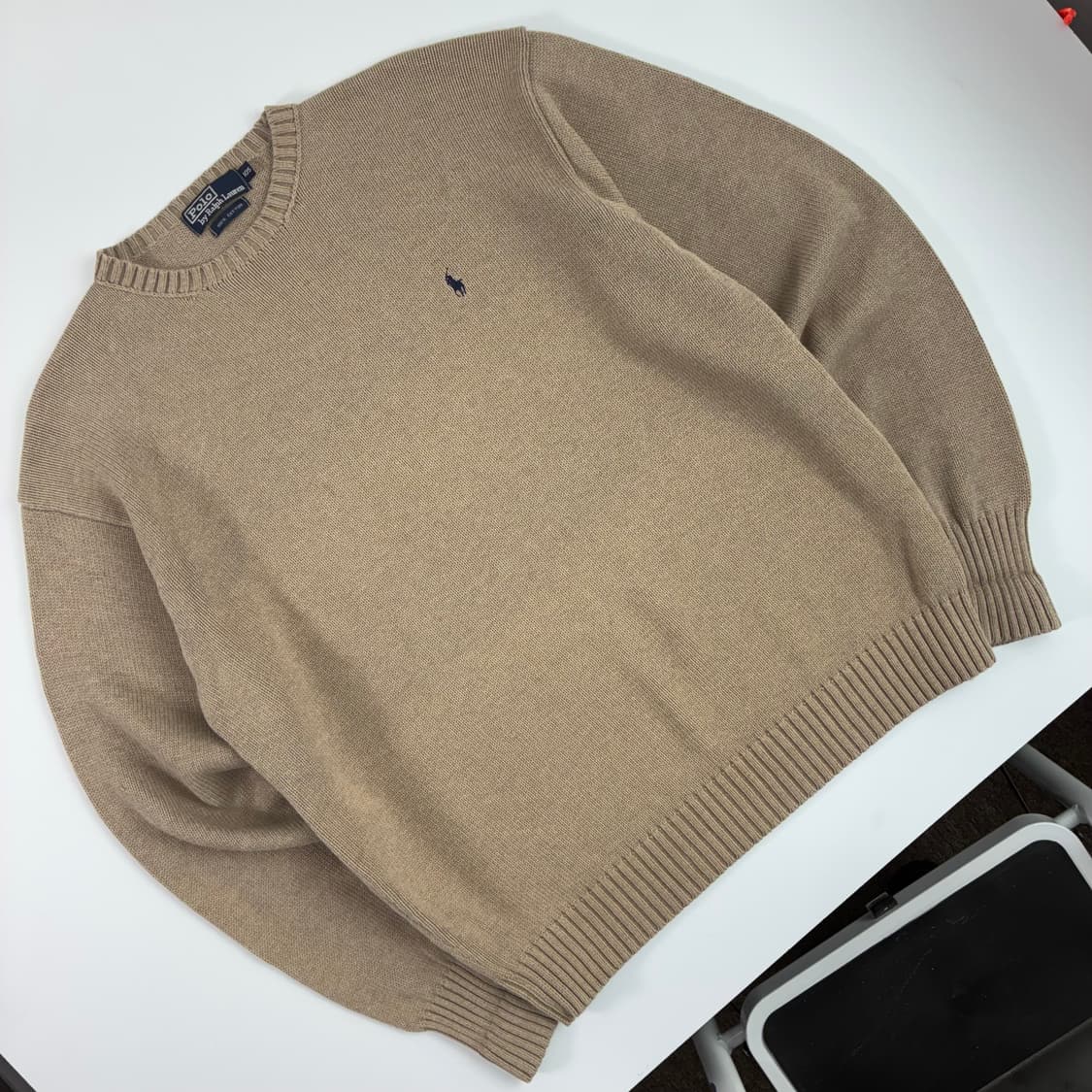 Polo  폴로 랄프로렌 자수 코튼 다크베이지 라운드 니트  상품이미지2