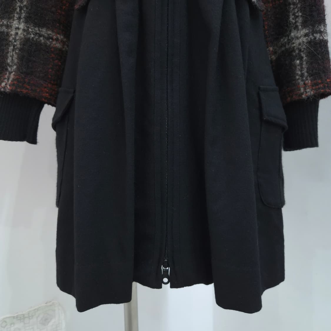 울 체크 니트 하이넥 원피스 코트 상품이미지6