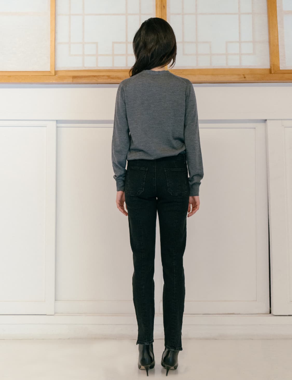 리플레인 워싱 슬림 지퍼 슬릿 디테일 블랙 데님 팬츠 M 새상품 상품이미지6