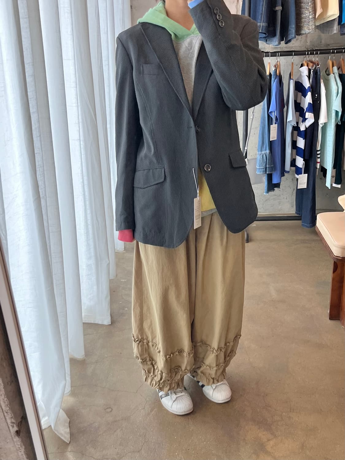 링클 스트라이프 블레이저 그레이 상품이미지5