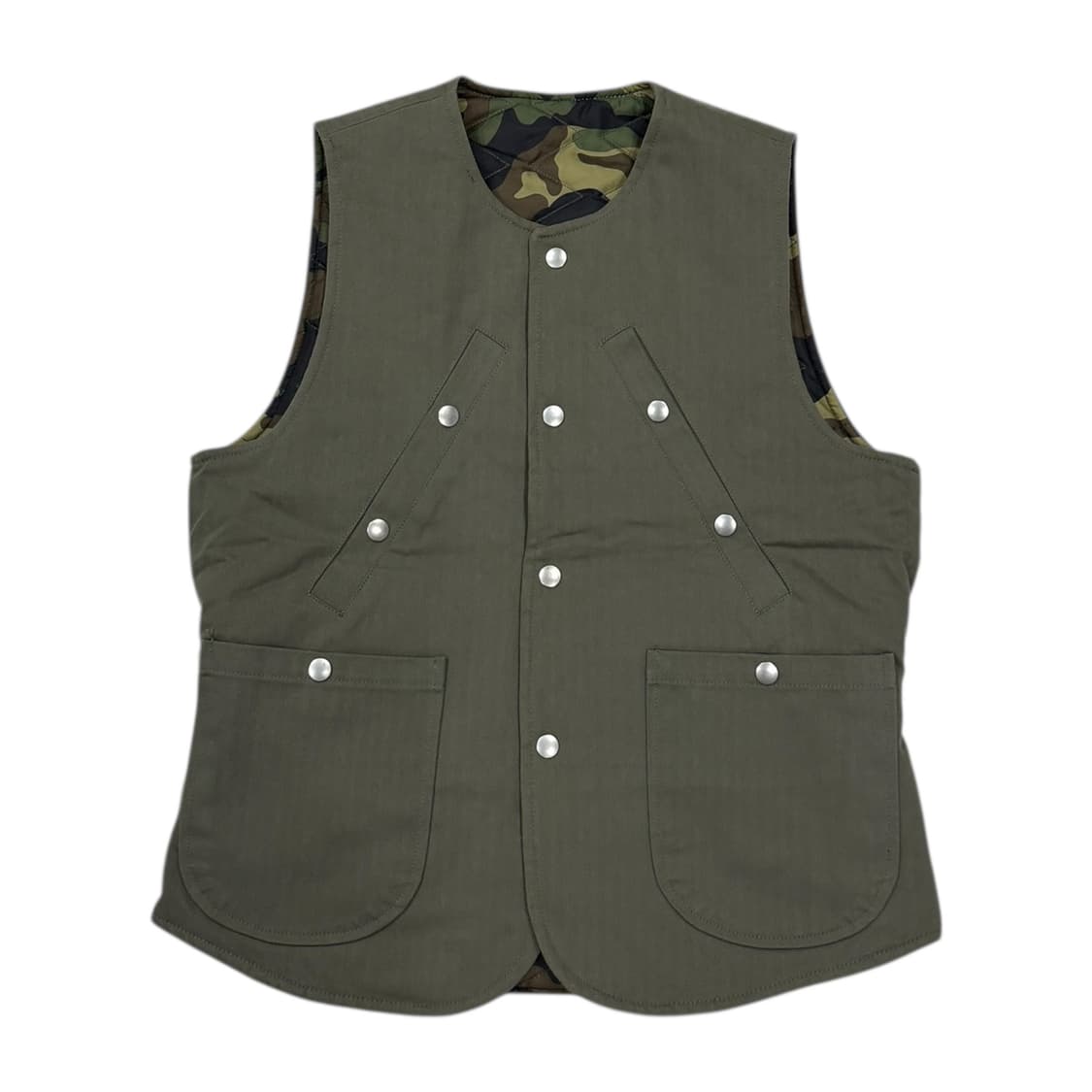 87MM mmlg 카모 퀄팅 카키 리버서블 양면 조끼 베스트 M 상품이미지3