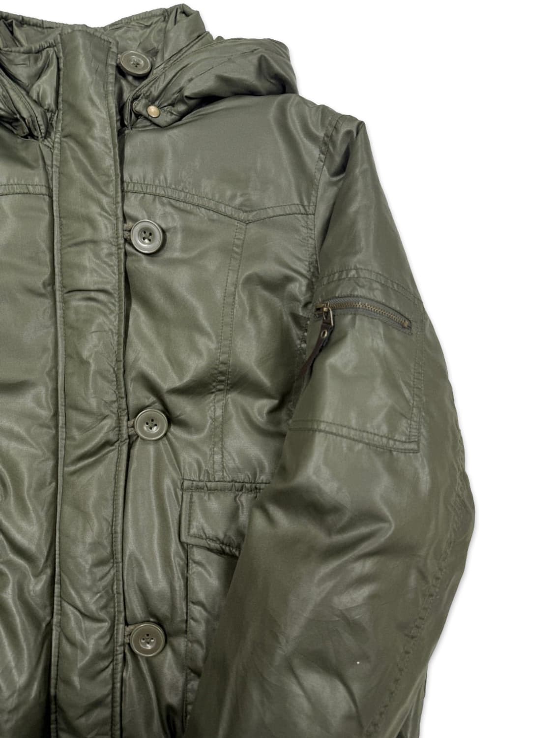 빈티지 카키 집업 싱글 후드 패딩 상품이미지5