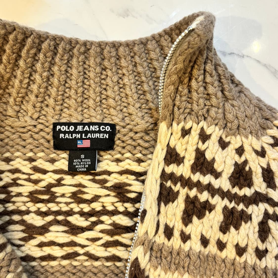 폴로 랄프로렌 진스 베이지 브라운 성조기 코위찬 니트집업 S 상품이미지4