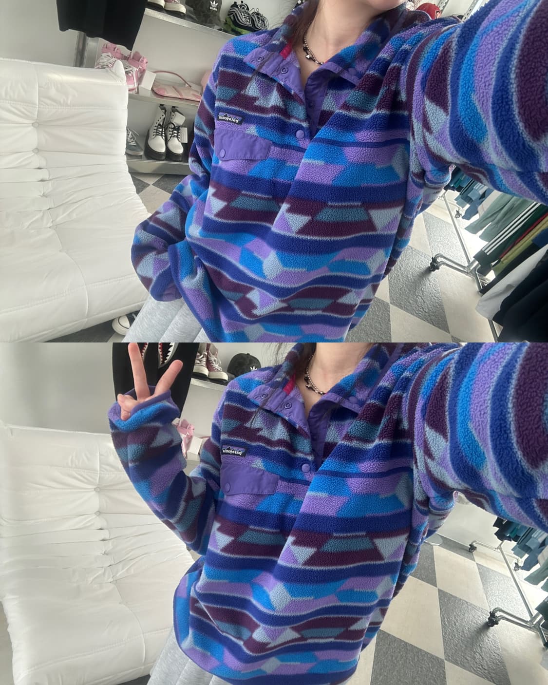 파타고니아 신칠라 블루 패턴 스냅 플리스 상품이미지5