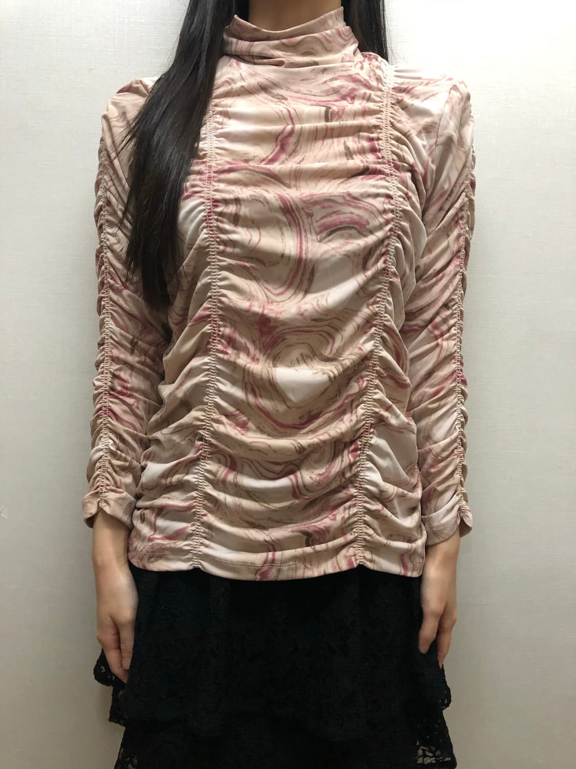 빈티지 핑크 마블 셔링 탑 상품이미지5