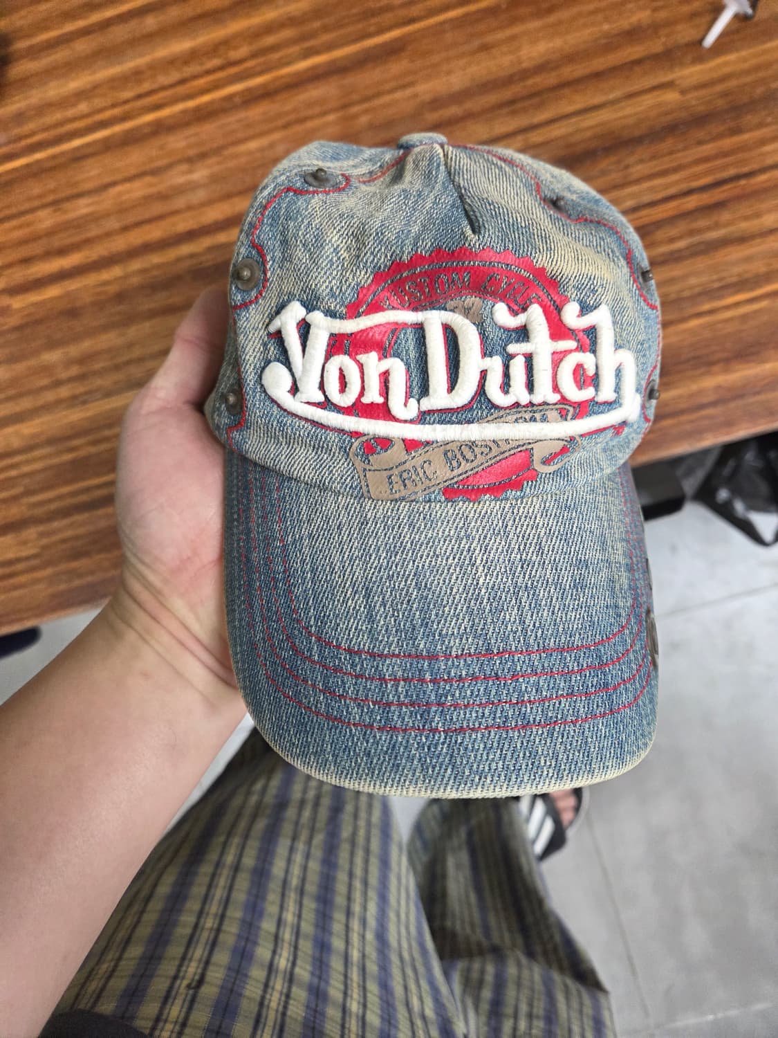 본더치 빈티지 가죽 스트랩 데님 모자 프리 상품이미지1