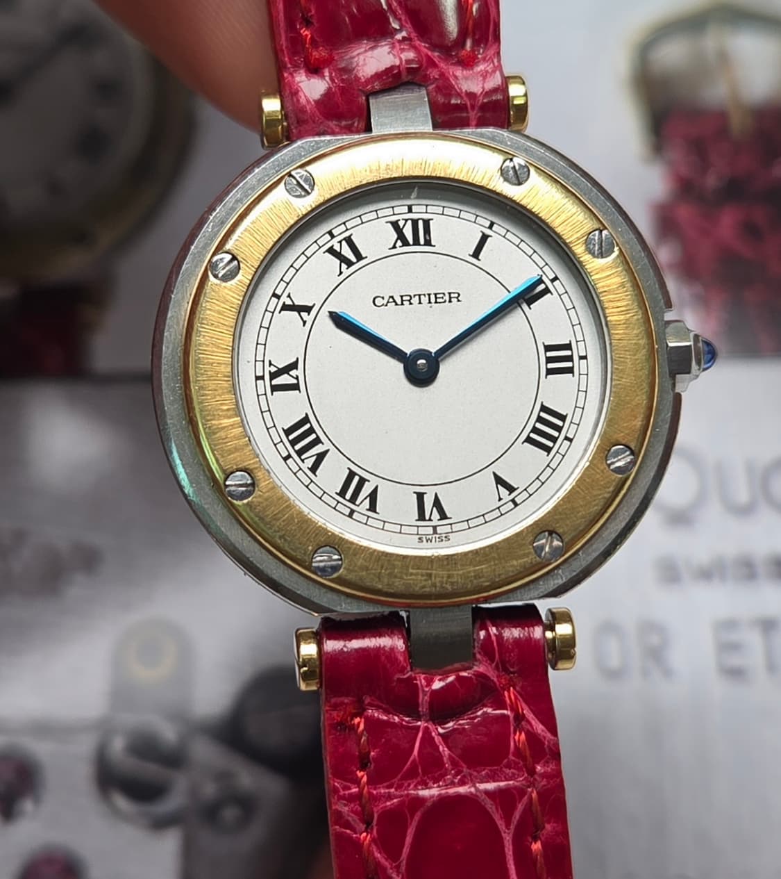 까르띠에 산토스 원형 오리지널 실버로만 블루핸즈 18K콤비 여성용 (감정 상품이미지9
