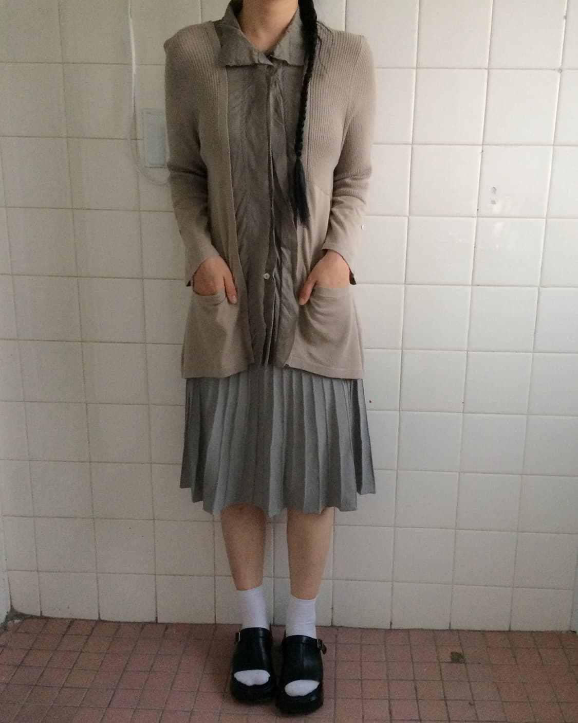 Shirt layered knit cardigan 상품이미지1