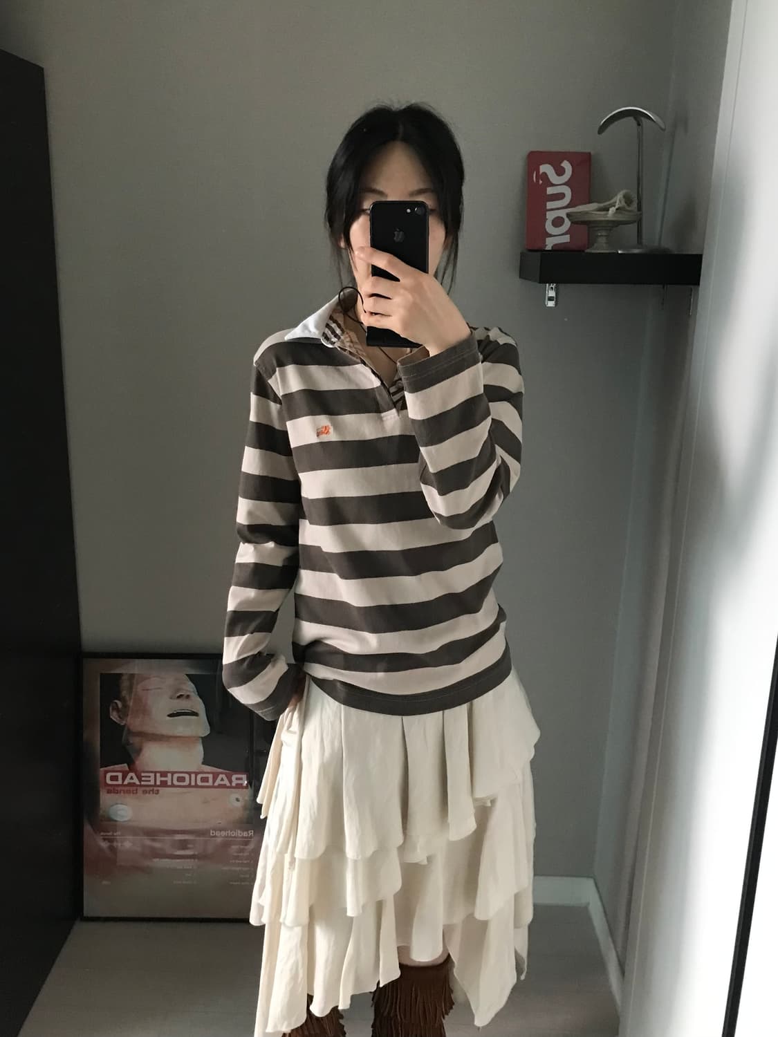 버버리 자수로고 스트라이프 넥카라 노바체크 럭비티 상품이미지5