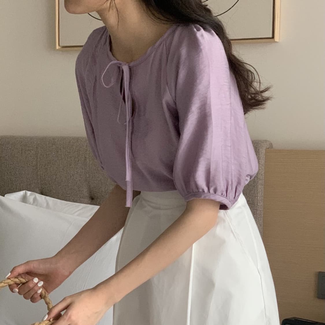 바이올렛 리본 블라우스 보라 퍼플 스탠다드 상품이미지1