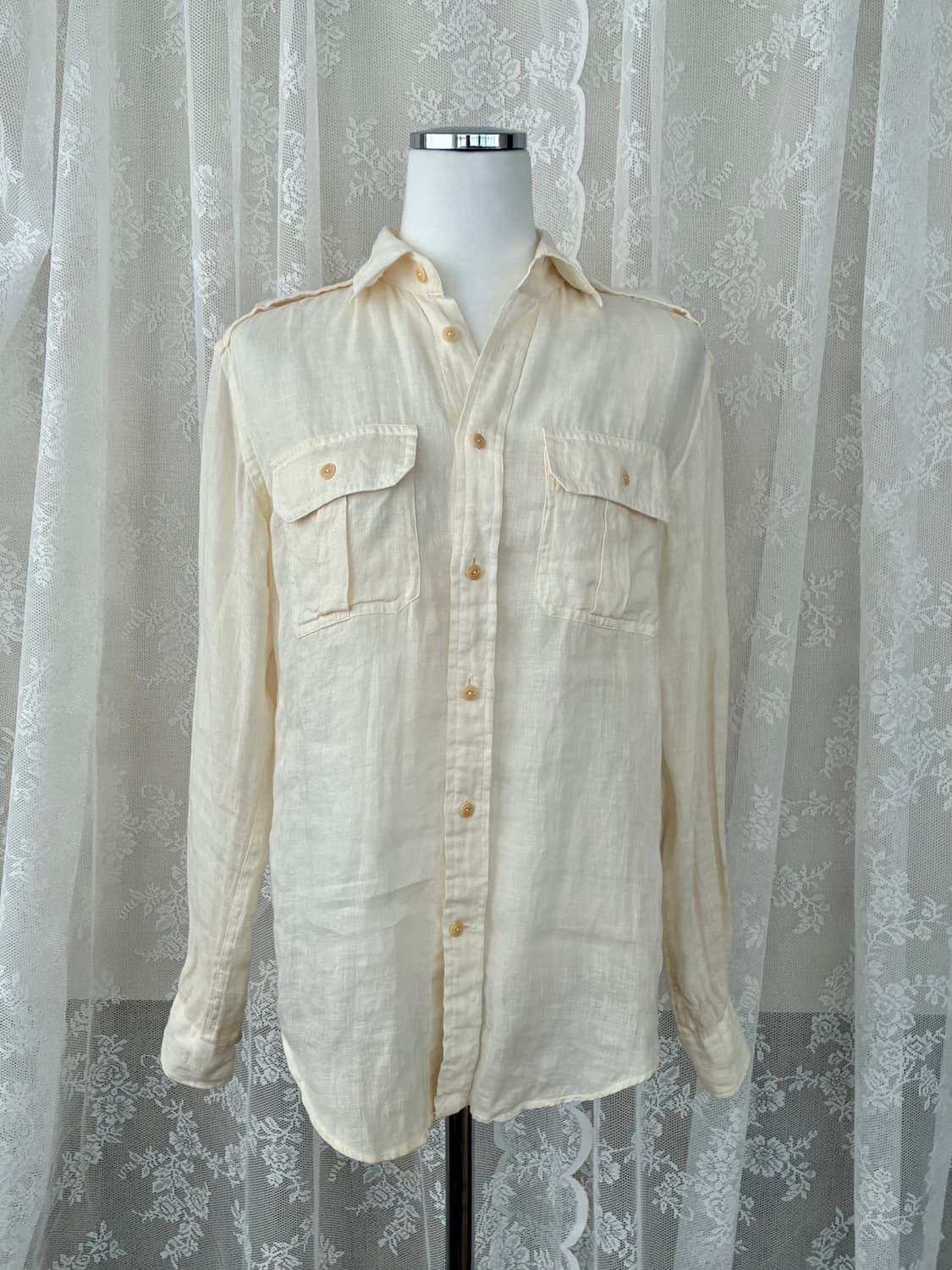 0) 랄프로렌 여성 클래식핏 린넨 100 셔츠 크림 상품이미지1