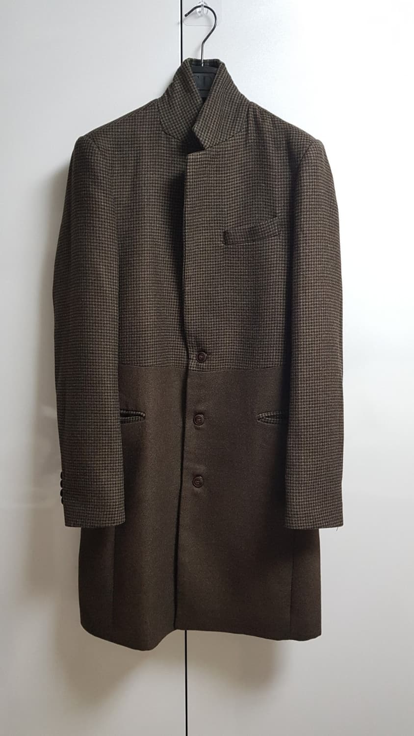 브라운 체크&헤링본 롱코트 상품이미지2