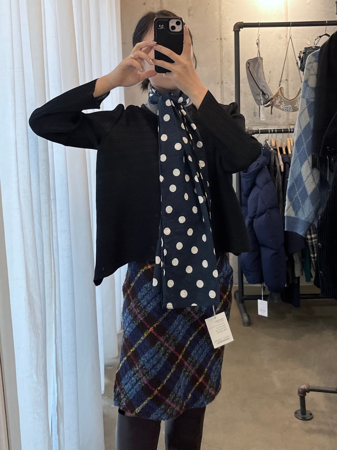 BEAMSBOY 도트 스카프 네이비 상품이미지2