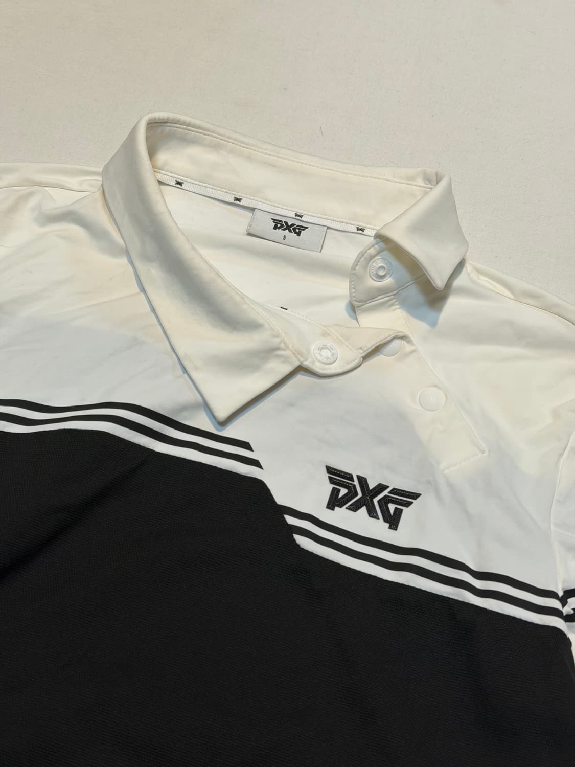 PXG 비대칭 카라 긴팔 카라티 화이트 상품이미지3