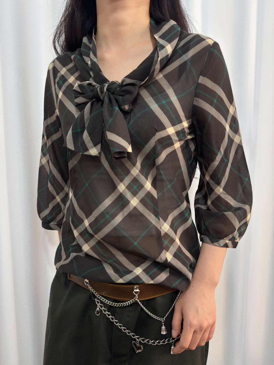 ined check strap blouse 상품이미지2