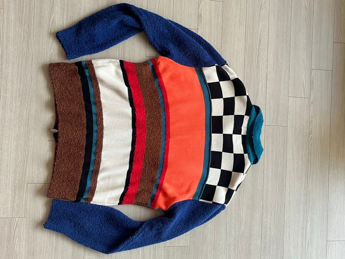 유쓰배쓰 체커보드 카라 집업 가디건 L 상품이미지3