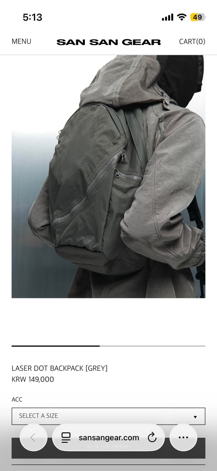 산산기어 레이저 도트 백팩 그레이 상품이미지3