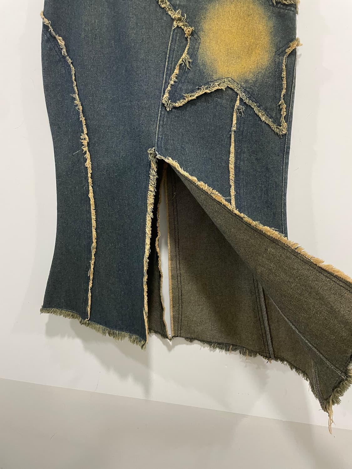 Jpn Baboo 별 패치워크 머메이드 데님 롱 스커트 상품이미지2