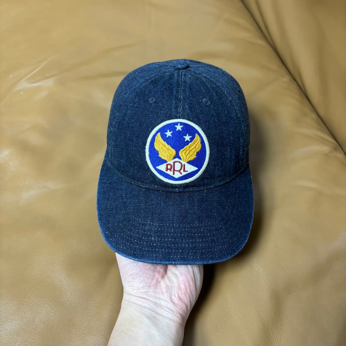 RRL 더블알엘 랄프로렌 폴로 윙로고 6패널 볼캡 모자 워시드 데님 상품이미지2