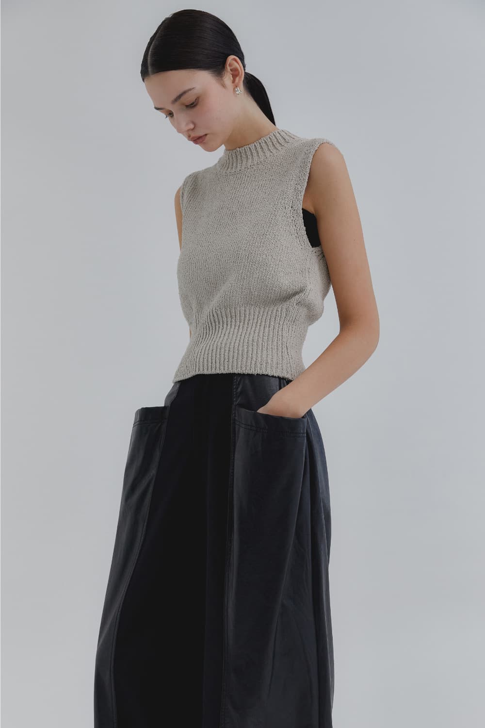 Treeming Cutting Line Faux Leather Pants 상품이미지5