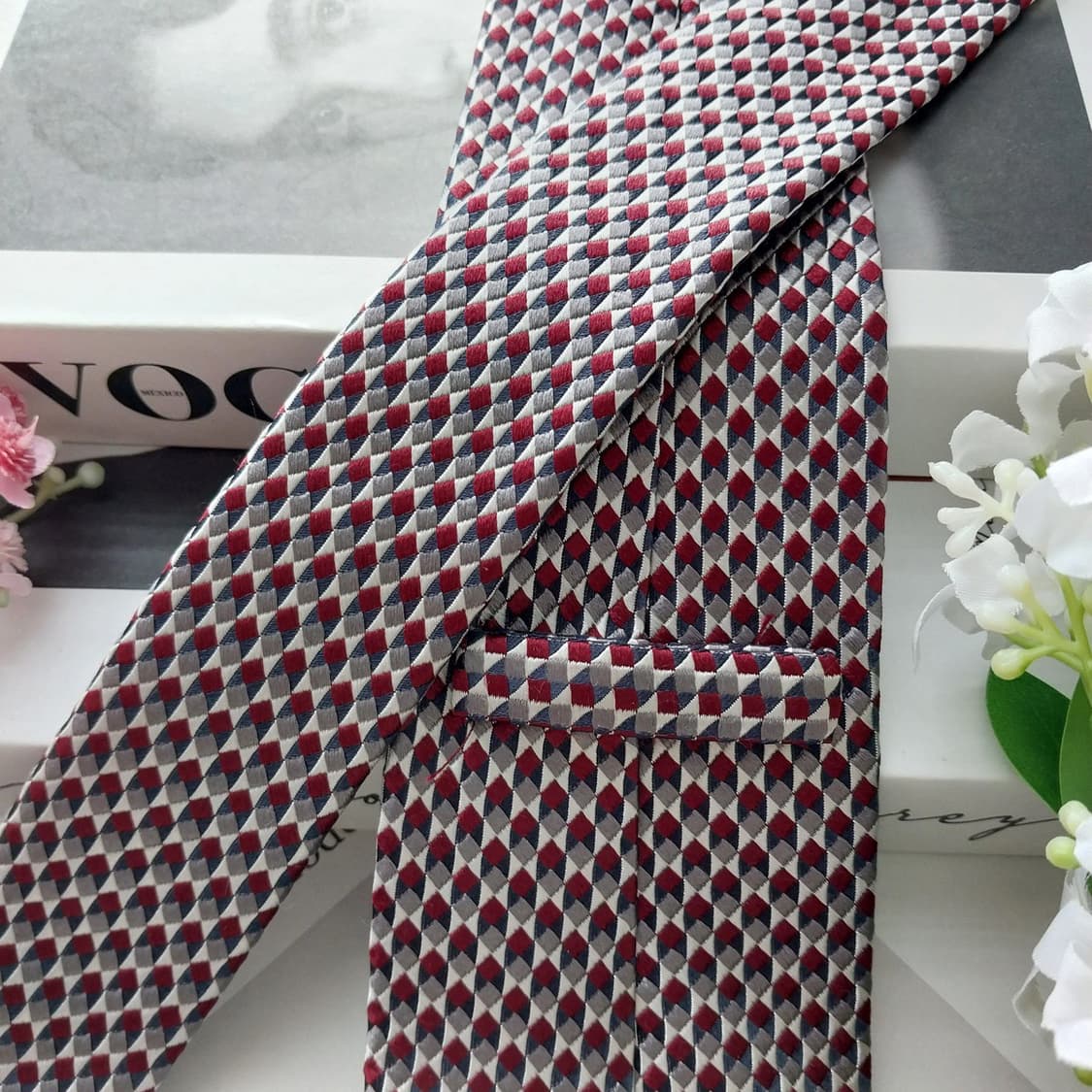 제냐 실크 레드 마이크로 지오메트릭 넥타이 8.6cm A+등급 K1660 상품이미지7
