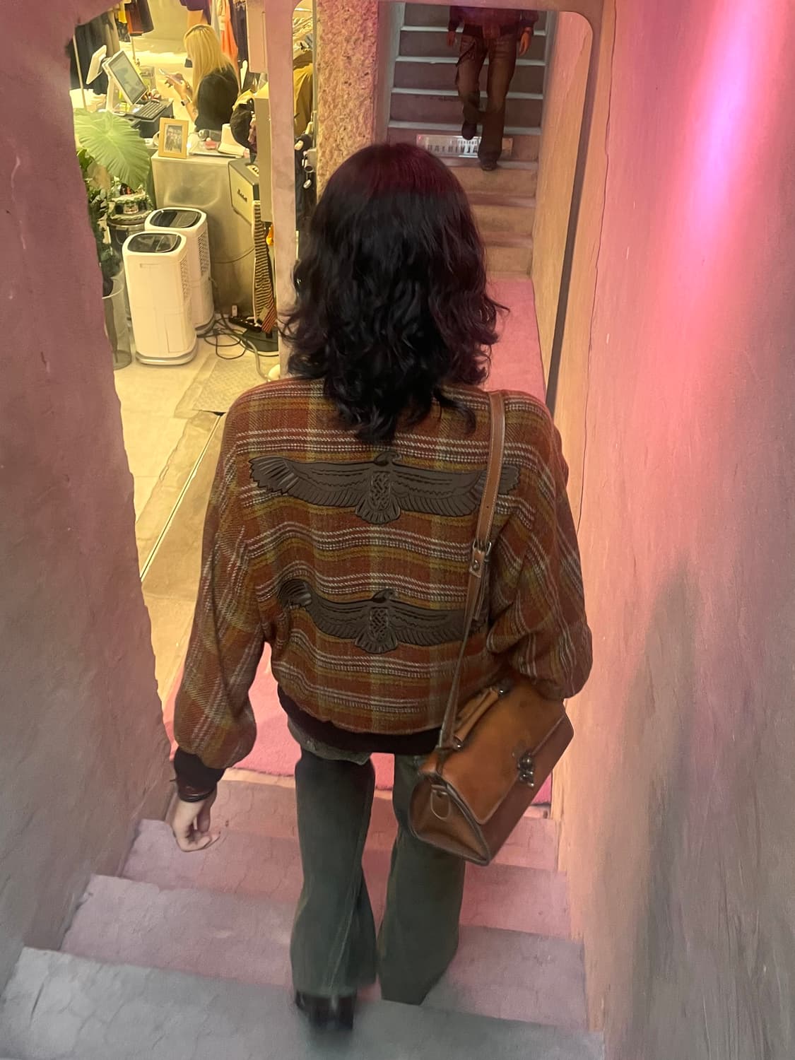 일본빈티지 울 체크 크롭 봄버 자켓 (비대칭 지퍼) 상품이미지3