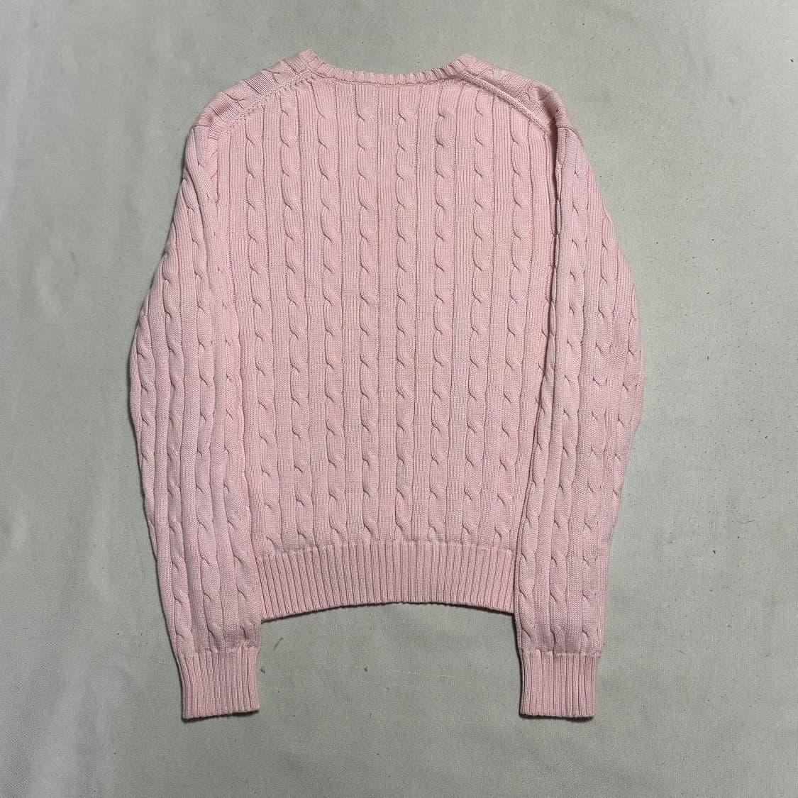 XL 폴로랄프로렌 여성용 핑크 브이넥 케이블 니트 상품이미지3