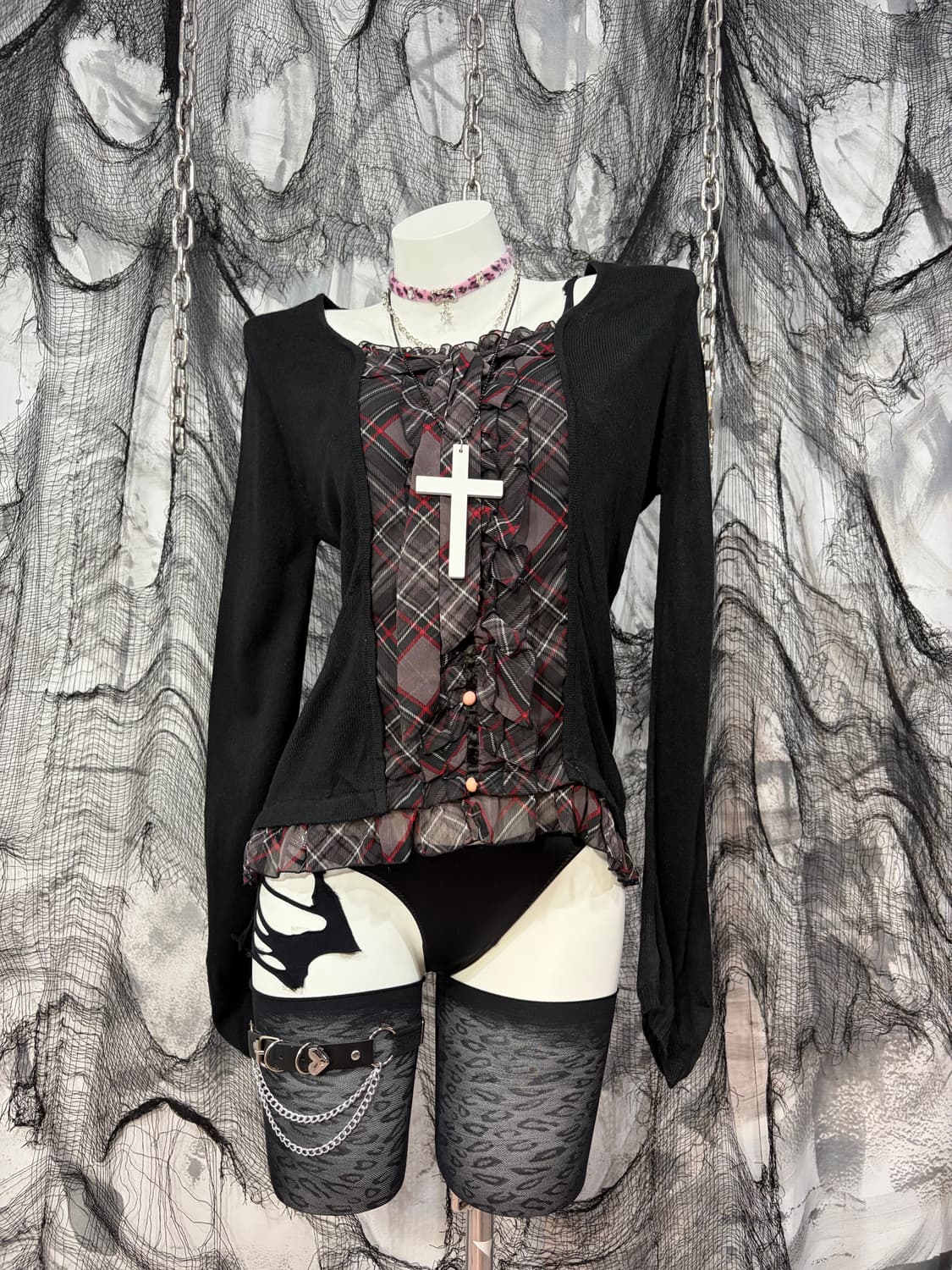 Y2k kitsch Gyaru lace frill knit long sl 상품이미지4
