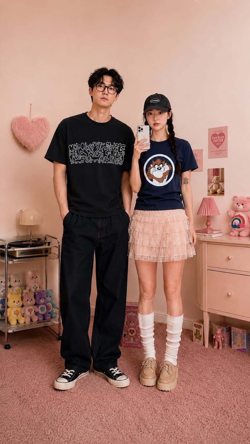키스해링스, 루니툰x뱅뱅 커플 티셔츠 묶음 할인 (개별구매 가능) 상품이미지1