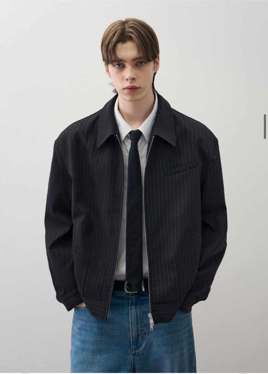 (L)[서강준 PICK] 드로우핏 핀 스트라이프 크롭 블루종 자켓 판매 상품이미지3