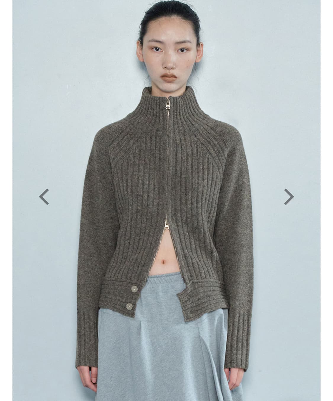 세릭 HEM BUTTON KNIT ZIP UP 브라운 상품이미지1