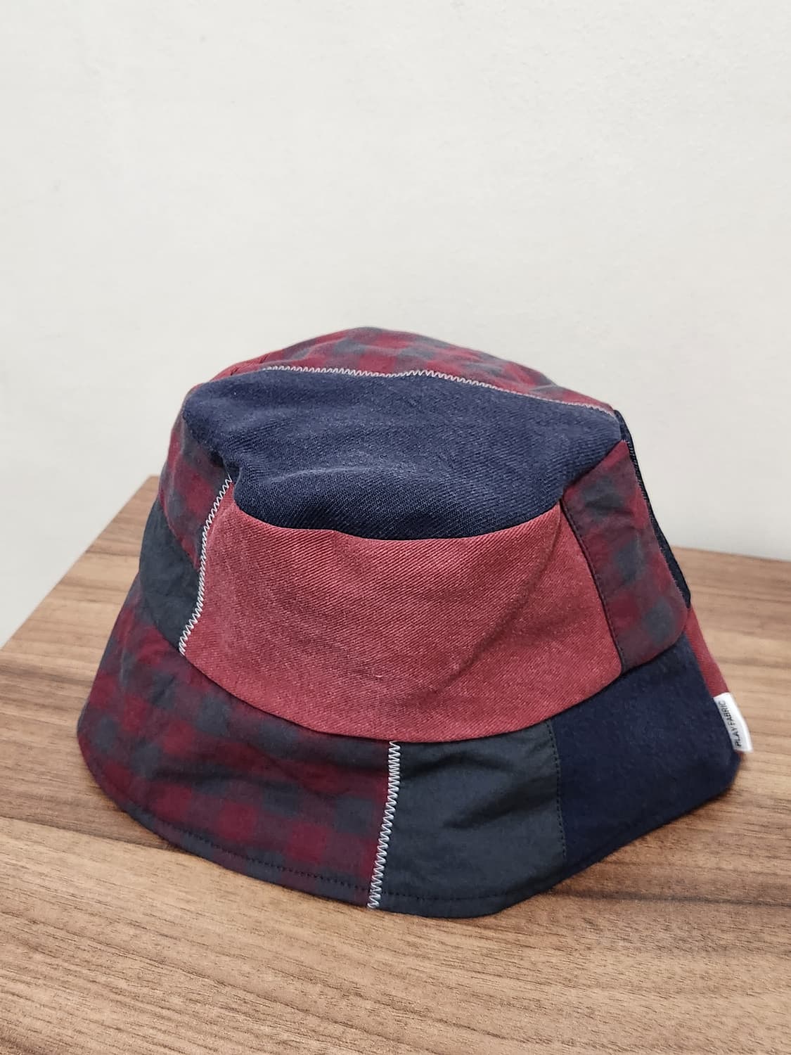 (no.2) 리버시블 패치워크 버킷햇 Navy&Burgundy Mix 상품이미지1