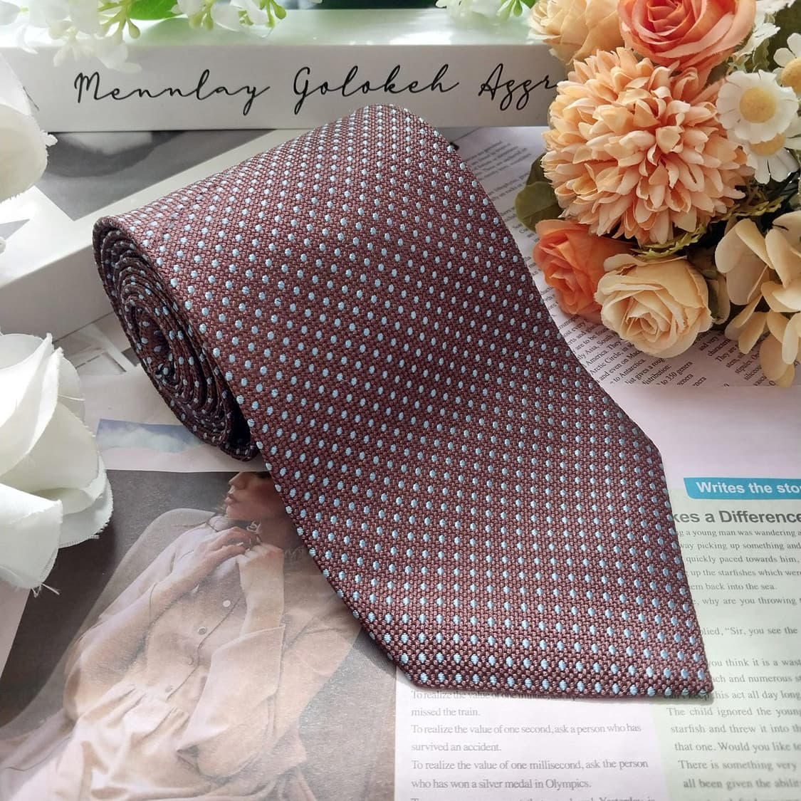 브룩스브라더스 브라운 도트 패턴 넥타이 10.1cm A등급 K2447 상품이미지4