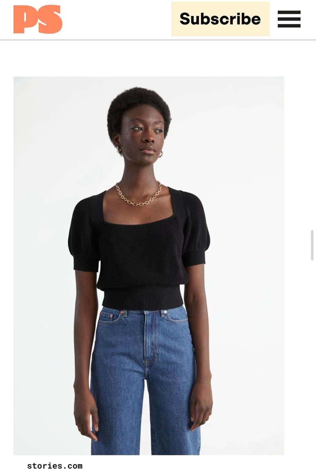 앤아더스토리즈 블랙 백리본 퍼프 반팔 니트 상품이미지2