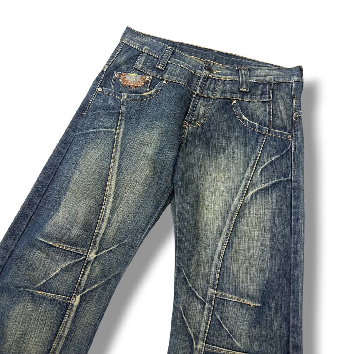 JPN 패치워크 워싱 데님 스트레이트 팬츠 상품이미지3