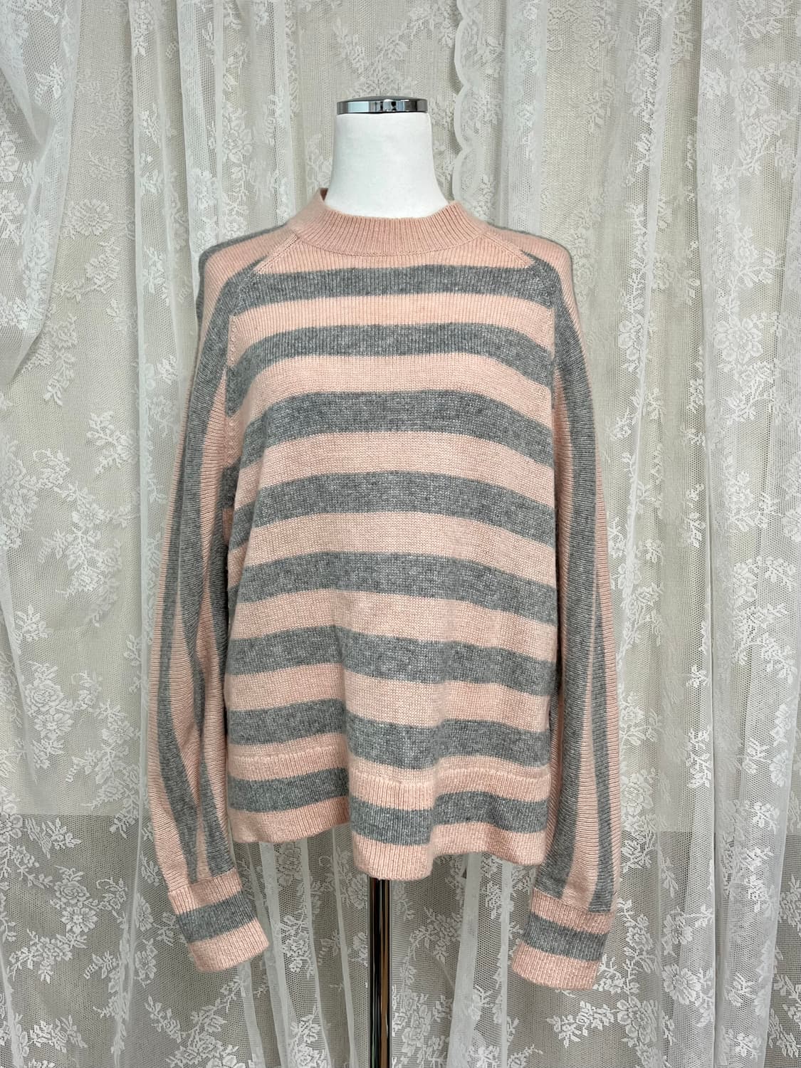 XS) 타미진스 스트라이프 니트 핑크 그레이 상품이미지1