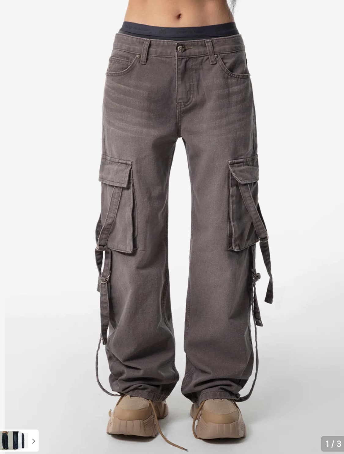 1)엘이이와이 와이이이엘 워싱 스트랩 로라이즈 데님 팬츠 더스트 핑크 상품이미지1