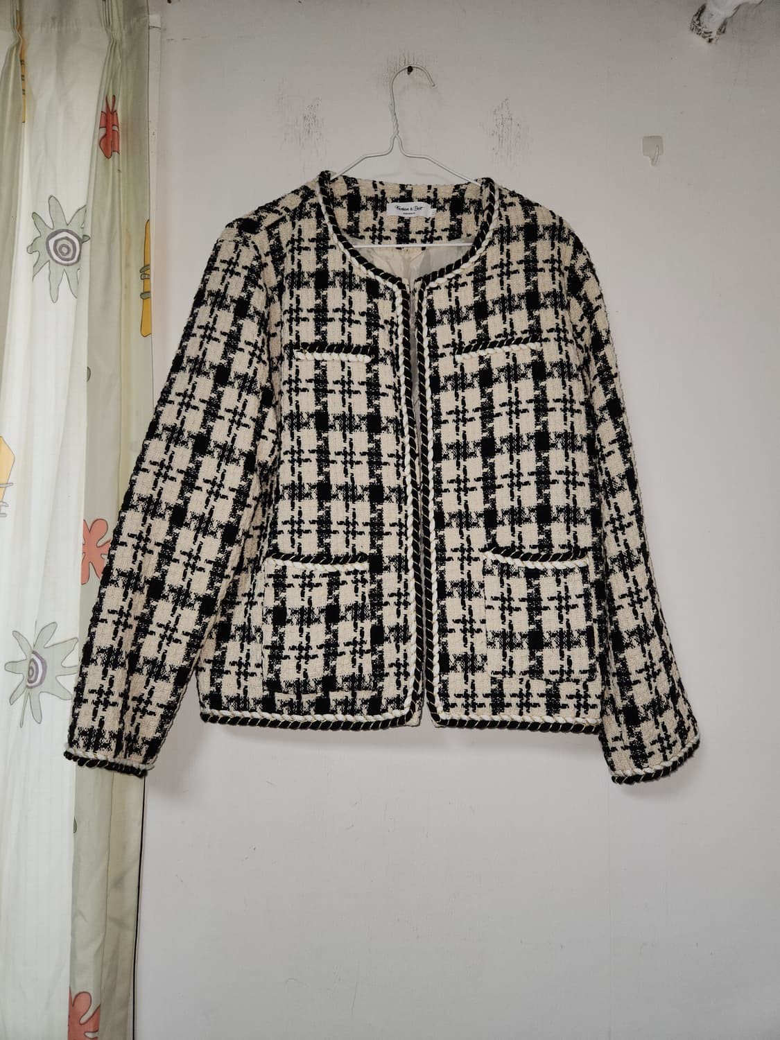 트위드 체크 자켓 아이보리 블랙XXL 상품이미지1