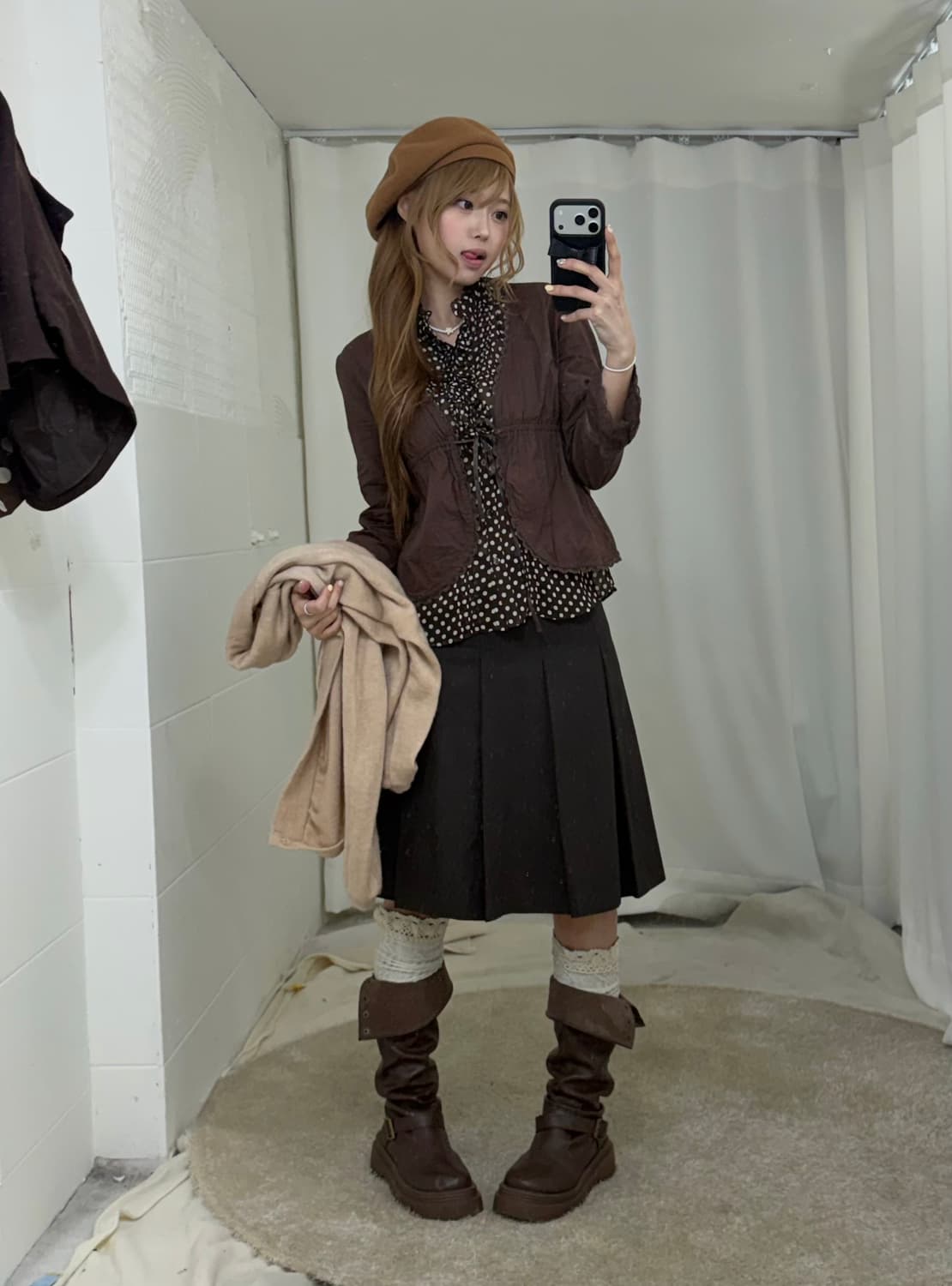 초코 브라운 모리 도트 니혼진 코디세트 상품이미지3