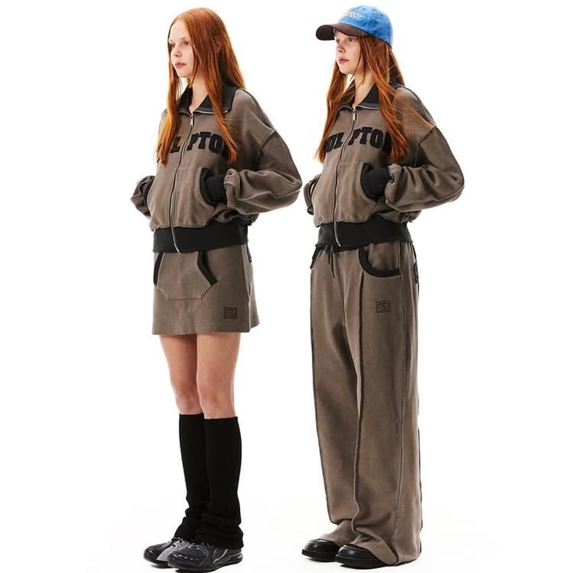 셋업) 스컬프터 인사이드아웃 미니스커트 스웻팬츠 집업 3종세트 애쉬그레이 상품이미지1