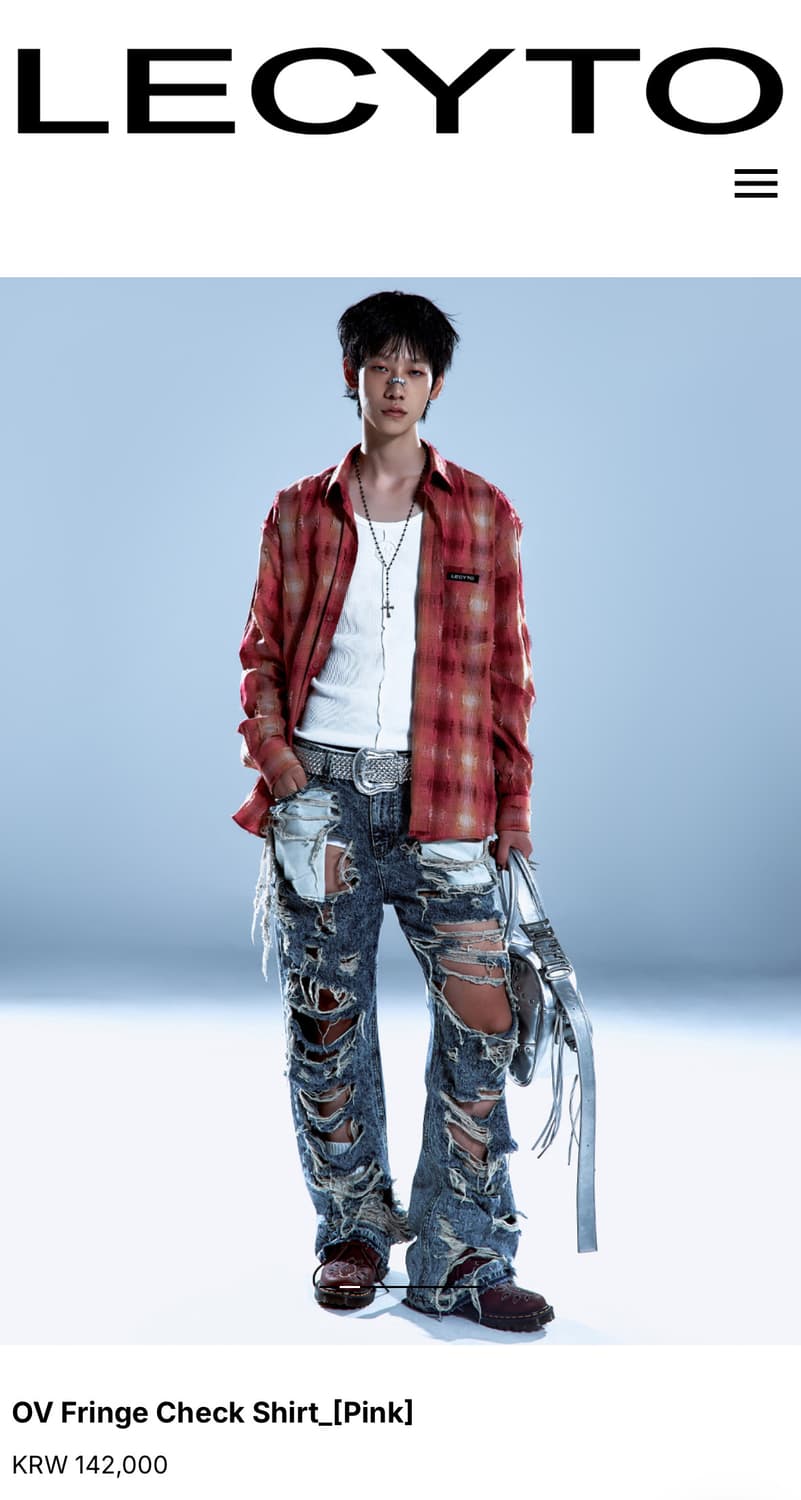 LECYTO 핑크 프린지 체크 셔츠 상품이미지4
