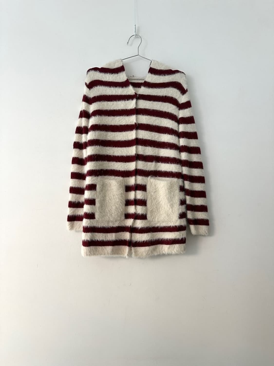 Stripe pocket fur cardigan / red & white 상품이미지2