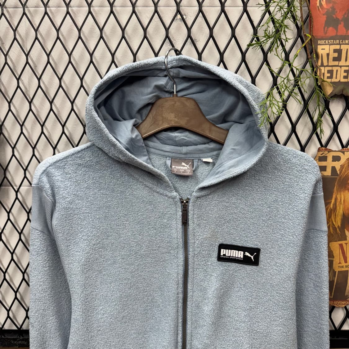 푸마 테리 후리스 후드 집업 전면 로고 포인트 스카이블루 상품이미지3