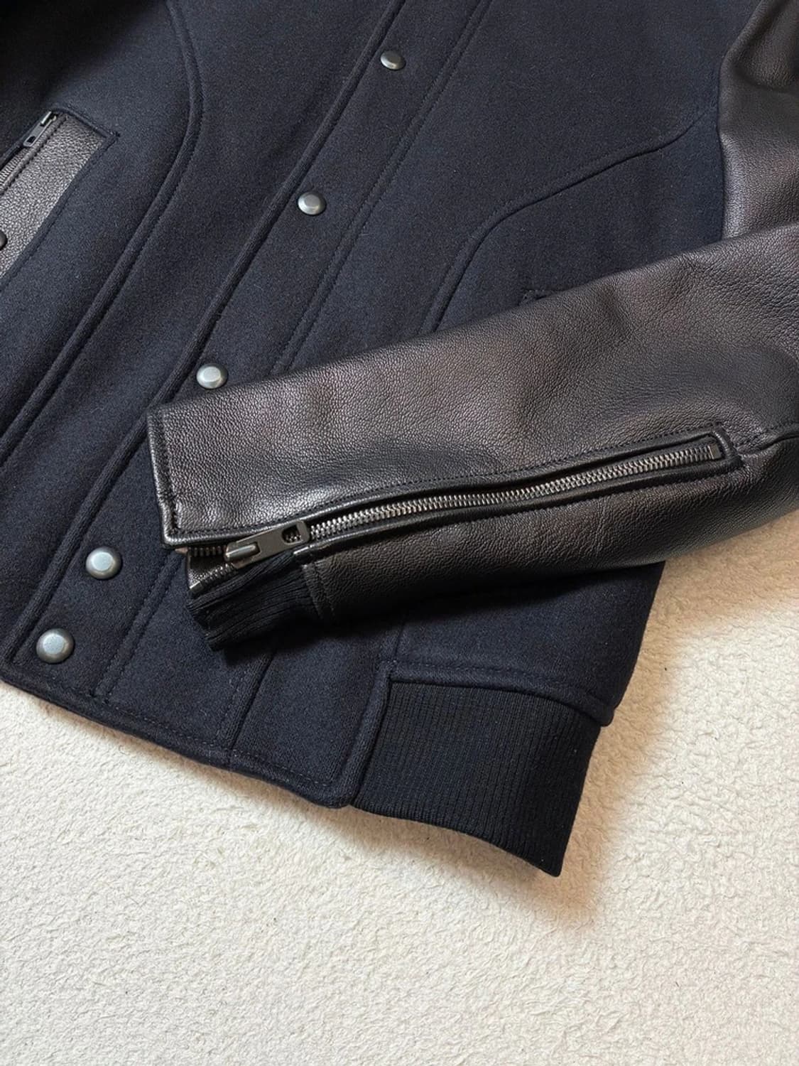 타임옴므 13FW 염소가죽 배색 울 바시티 자켓 PN7345 상품이미지4