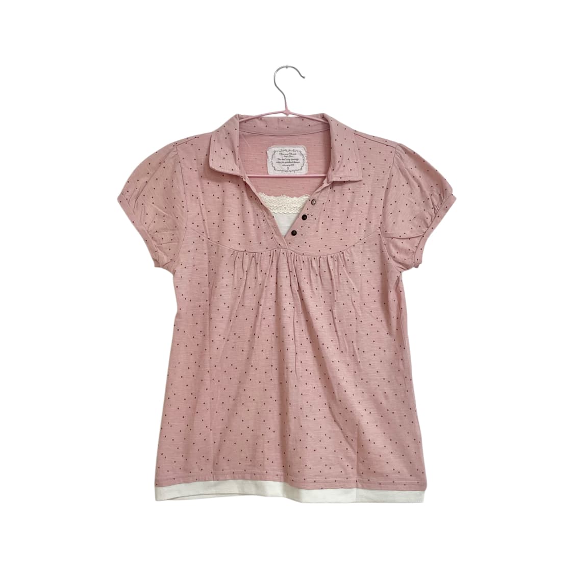 일본빈티지 너드 모리깔 핑크 도트 레어이드탑 러블리히메 도트탑 도트반팔 상품이미지5