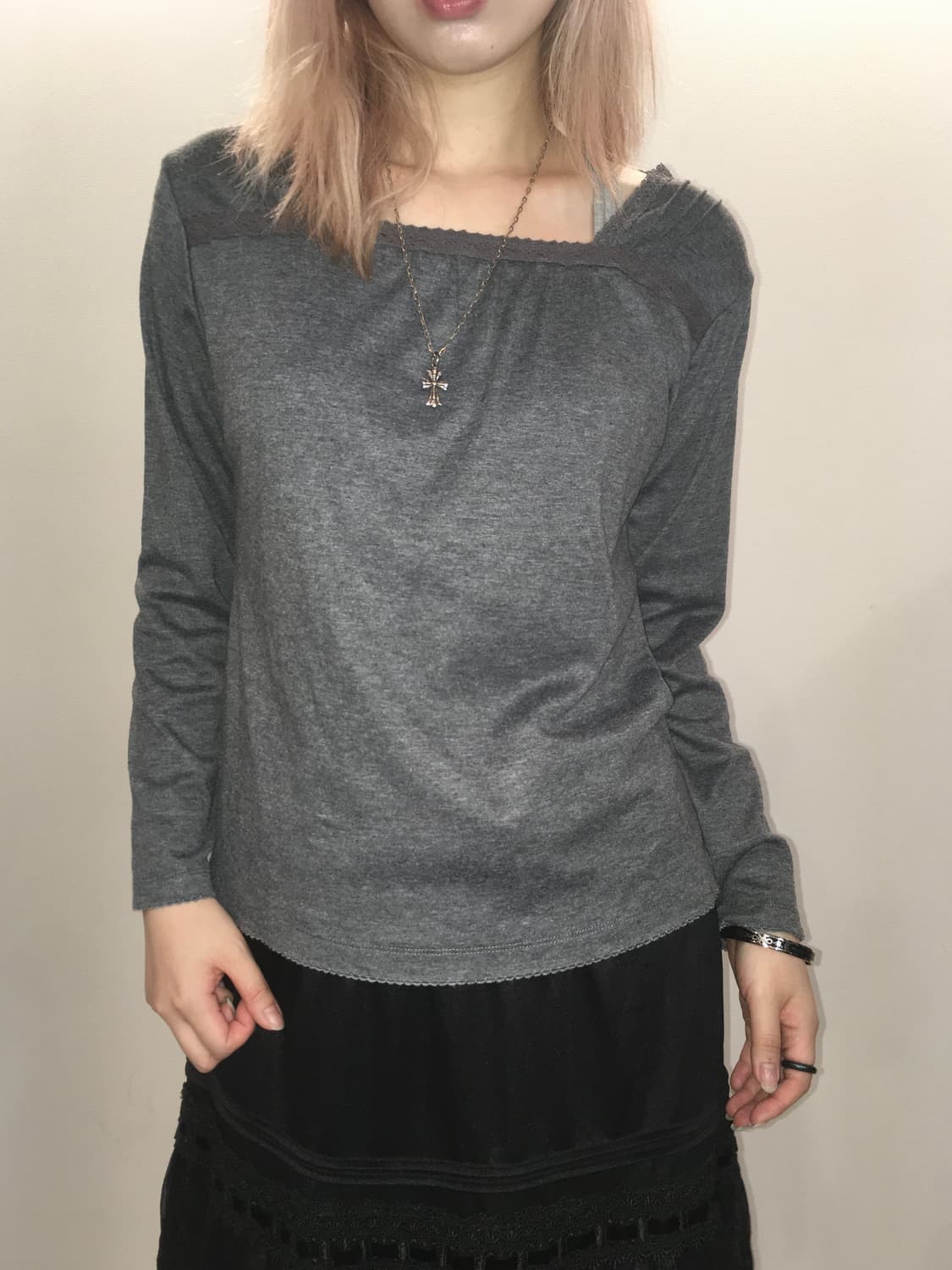 jpn vintage charcoal lace long sleeve t  상품이미지1